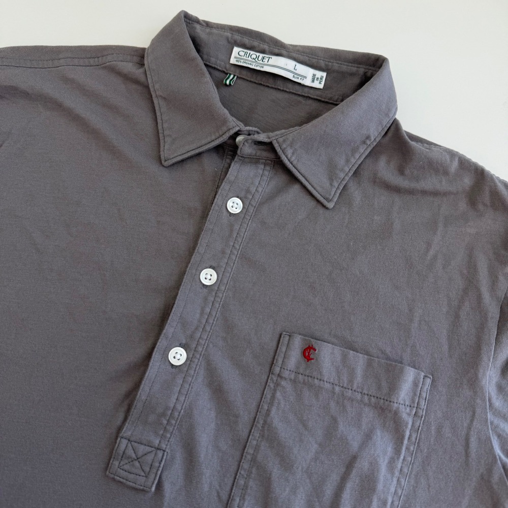 Criquet Organic Cotton Gray Short Sleeve Slim Fit Polo Men's Large